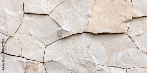 Textured stone wall with natural beige color and irregular patterns.