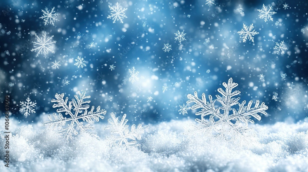 Snowflakes falling on snowy fairytale winter background. Snowflakes falling on snowy fairytale winter background.