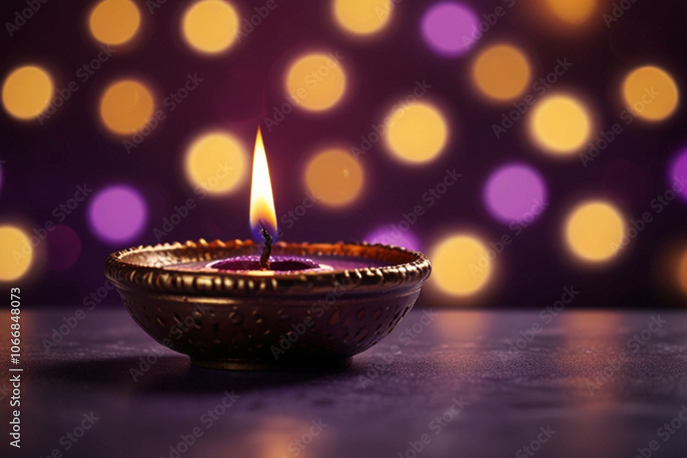 lit traditional diwali diya oil lamp on purple bokeh background lit traditional diwali diya oil lamp on purple bokeh background