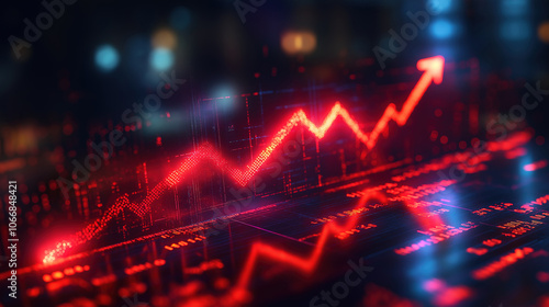 Red arrow graph illustrating the increase of consumer market inflation price and recession effects