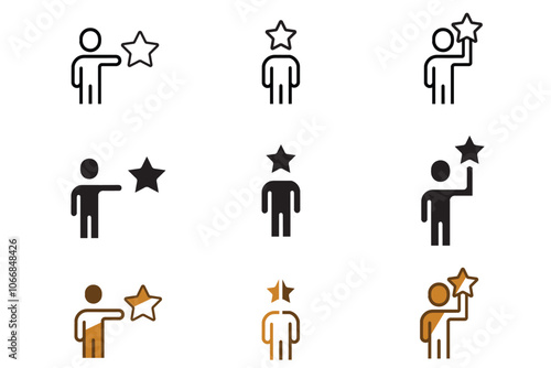 People reaching star icon set. Vector illustration of education, goal, student, success, achievement, knowledge, progress.