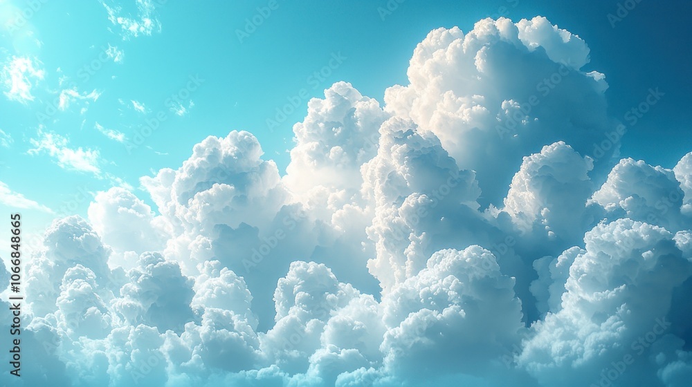 A vast, bright blue sky with a plethora of billowing, white cumulus clouds. A vast, bright blue sky with a plethora of billowing, white cumulus clouds.