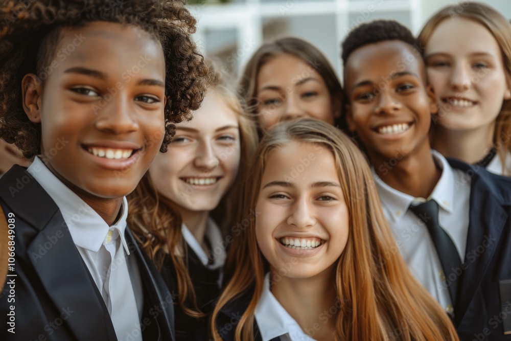 Students In Uniform. Best Friends Smiling Happily Together, Embracing Diversity and Friendship Students In Uniform. Best Friends Smiling Happily Together, Embracing Diversity and Friendship