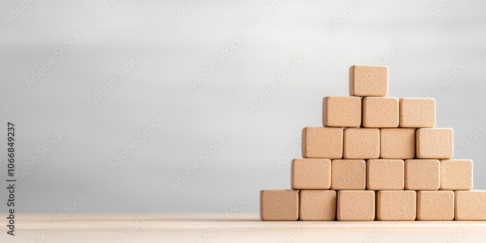 Wooden blocks stacked pyramid shape on a blurred background. Wooden blocks stacked pyramid shape on a blurred background.