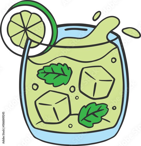 Illustration of a mojito cocktail, summer drink menu