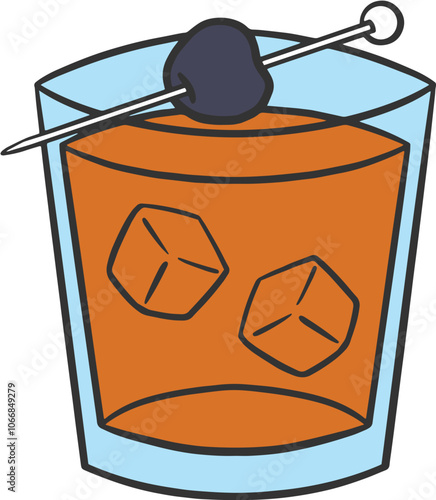 Illustration of a manhattan cocktail, summer drink menu