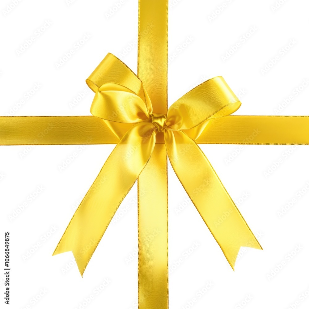 Thin Ribbon. Yellow Ribbon with Bow for Ornaments and Gifts, Isolated on White Background Thin Ribbon. Yellow Ribbon with Bow for Ornaments and Gifts, Isolated on White Background