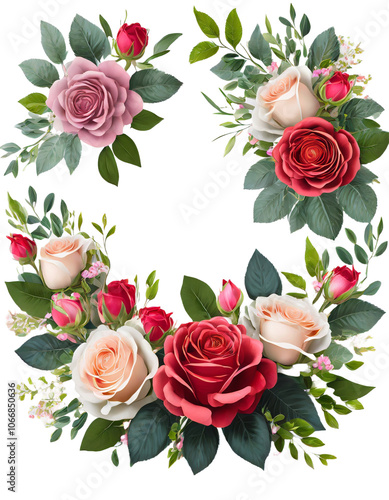 floral illustration. Pink flowers and eucalyptus greenery bouquet. Dusty roses, soft light blush peony - border, wreath, frame. Perfect wedding stationary, greetings, fashion, background