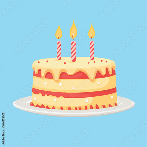 Simple clip art of a birthday cake with three candles on top