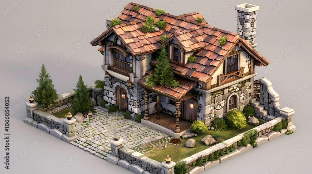 Fototapeta premium Rustic Villa design 3d Isometric