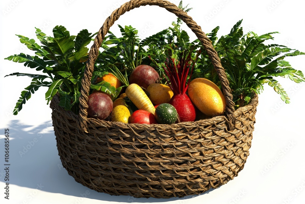 Colorful 3D Illustration of a Basket of Vegetables