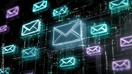 Digital Email Icons on a Tech Background