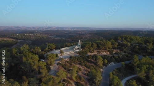 Parallax view of the Masua Lookout, scenic viewpoint in Jerusalem District, Israel - Britannia Park near The wooded hills of the high plain and the foothills of the Jerusalem Mountains can be seen photo