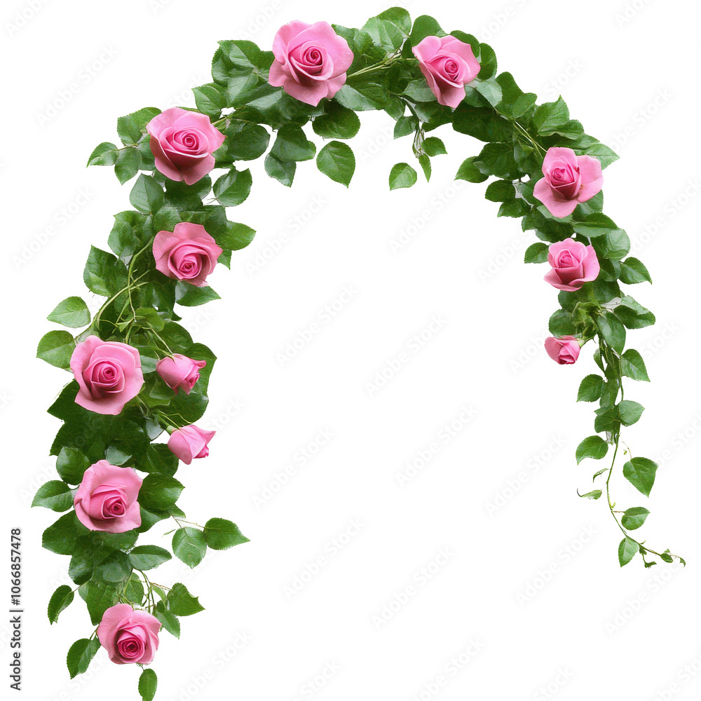Pink rose floral arch with greenery Pink rose floral arch with greenery