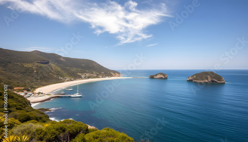 Scenic Coastal View at Torquay isolated with white shades, png