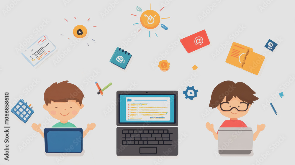 Kids Engaging in Learning with Simplified Art Style Kids Engaging in Learning with Simplified Art Style