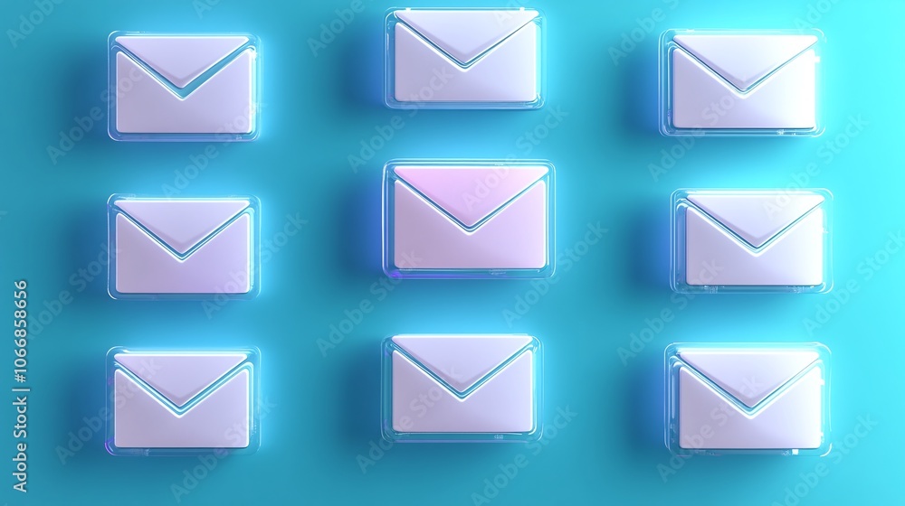 Modern Email Icon Collection on Blue Background Modern Email Icon Collection on Blue Background