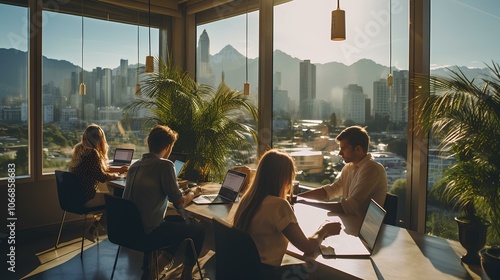 Young creative people in modern coworking office. photo