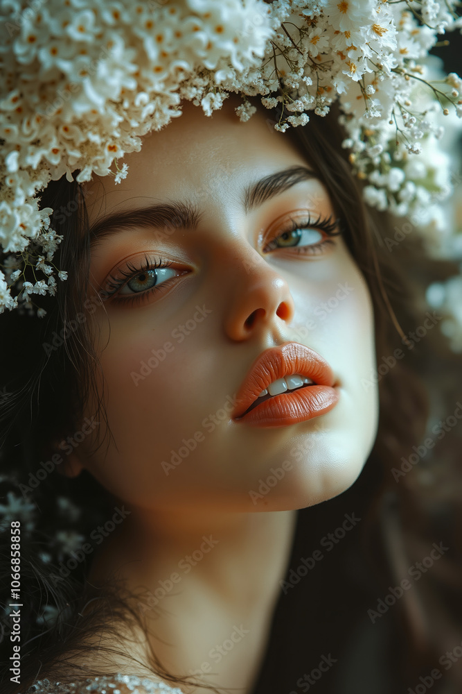 A woman with a flower crown on her head A woman with a flower crown on her head