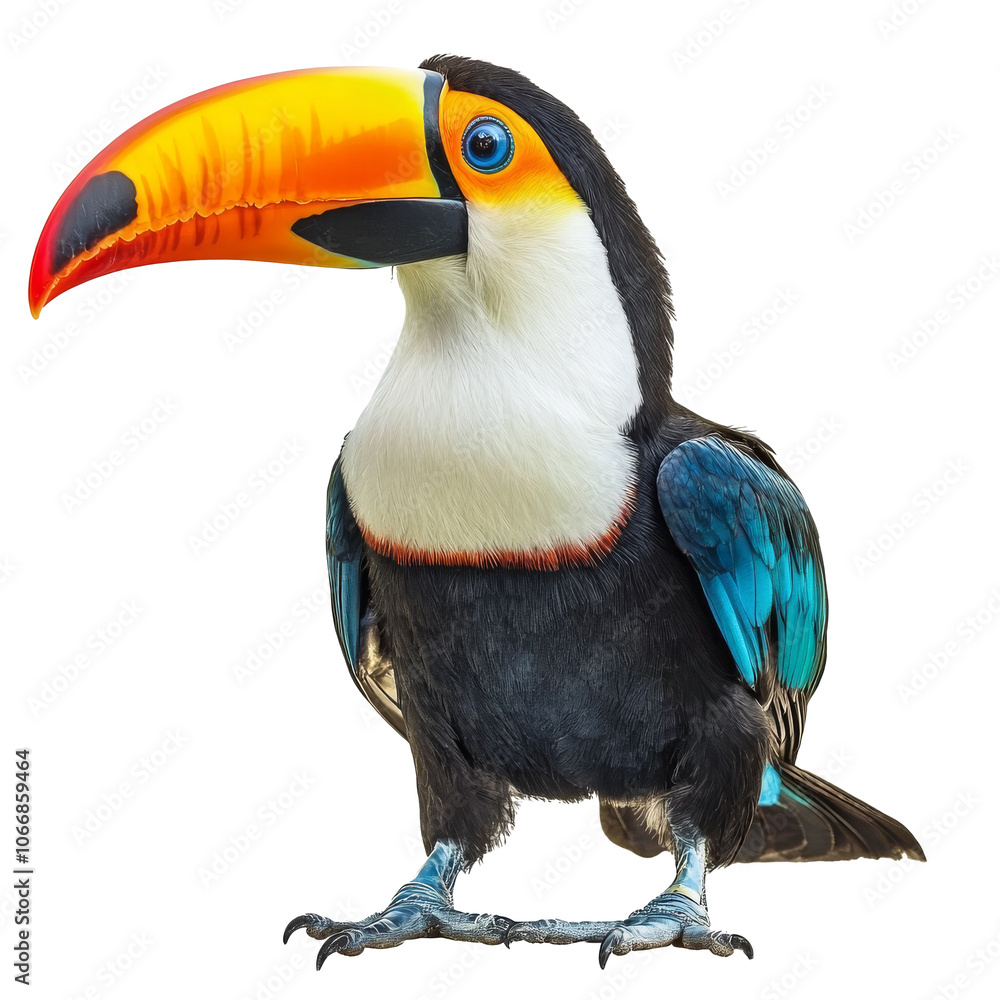 Naklejka premium Colorful toucan perched on a branch in the jungle