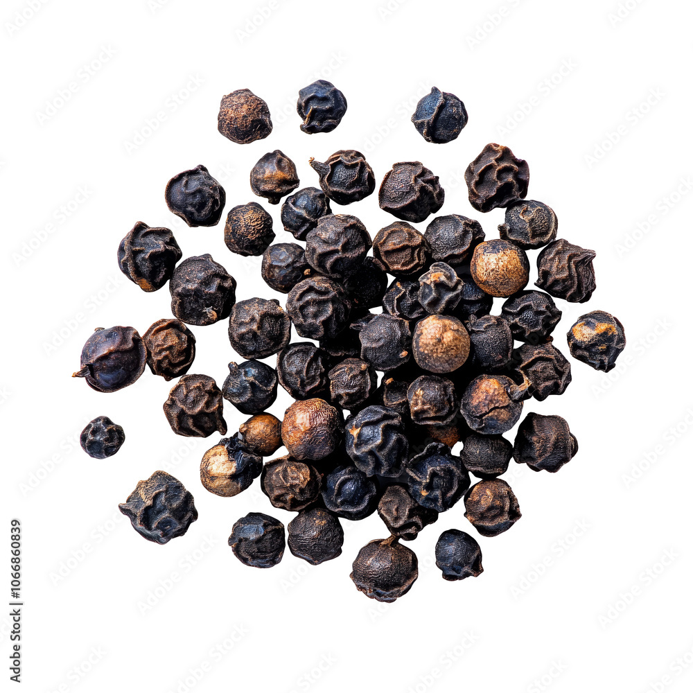 Black peppercorns arranged on a white background Black peppercorns arranged on a white background