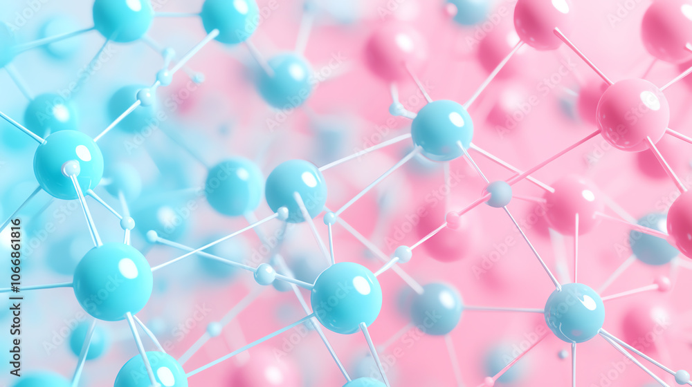 Abstract molecular network in pastel pink and blue tones, micro-level detail with glowing nodes and connections, futuristic biochemistry concept, soft bokeh background Abstract molecular network in pastel pink and blue tones, micro-level detail with glowing nodes and connections, futuristic biochemistry concept, soft bokeh background