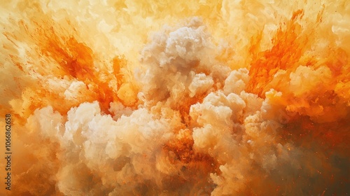 A vibrant and intense scene featuring smoke and an explosion showcasing a striking contrast of complementary colors photo