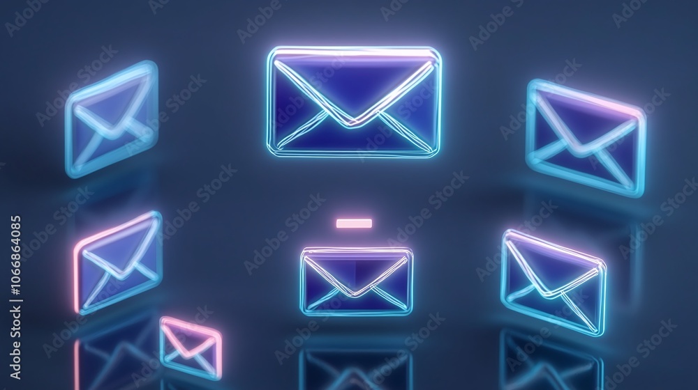Neon Email Icons on Dark Background Neon Email Icons on Dark Background