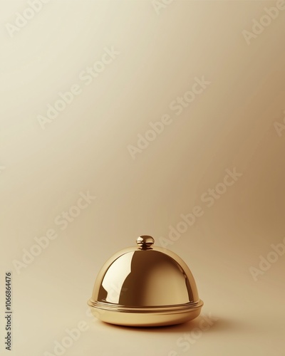 A tray with a lid and ribbon on a white surface with a service bell and hotel reception setting photo