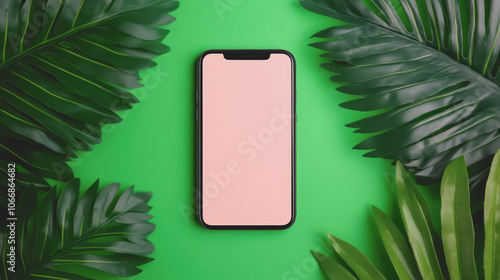 Isolated Smartphone Mockup on Vibrant Green Background