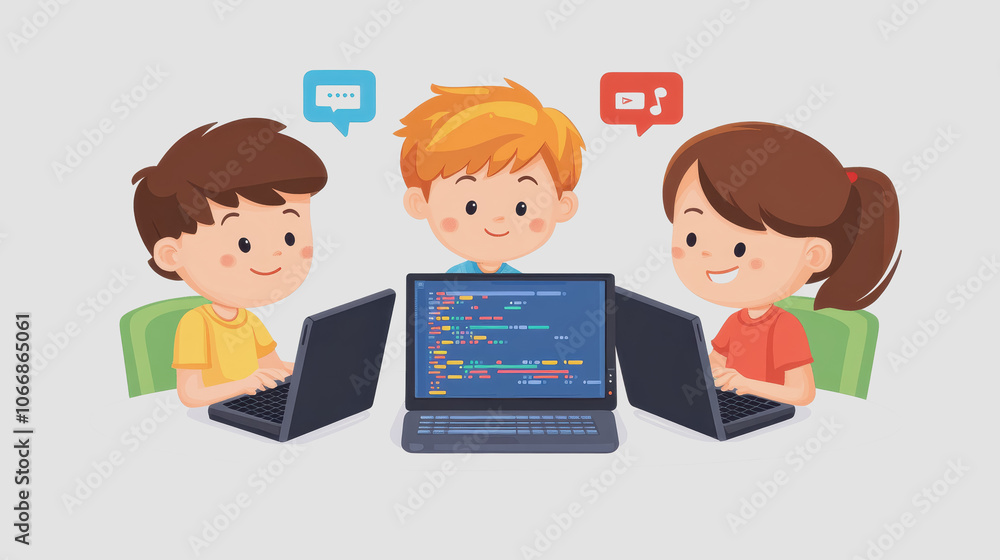 Kids Engaged in Fun Learning Activities with Laptops Kids Engaged in Fun Learning Activities with Laptops