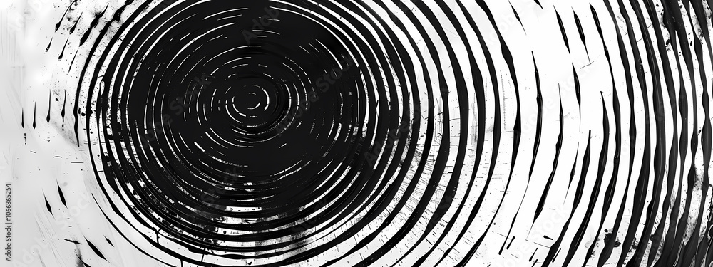 Abstract black and white circular patterns creating a mesmerizing design with varying thickness and texture. Abstract black and white circular patterns creating a mesmerizing design with varying thickness and texture.