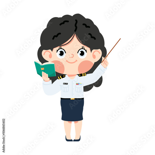 Teacher holding a book and pointing at something