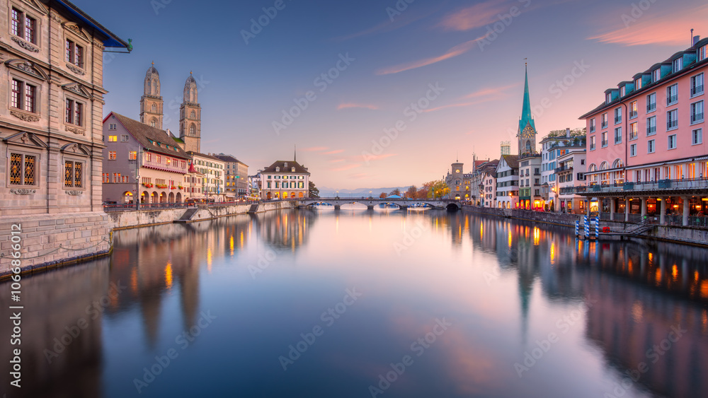 Zurich, Switzerland. Cityscape image of Zurich, Switzerland at beautiful autumn sunset.