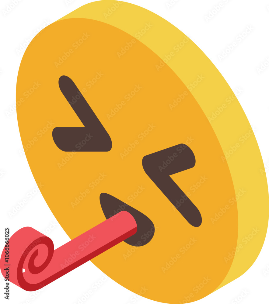 Winking face blowing party horn isometric icon celebrating a special occasion Winking face blowing party horn isometric icon celebrating a special occasion
