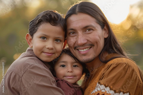 Generative AI image of Native American family members tribe celebrating family cultural heritage together