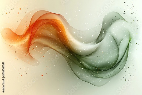 Abstract Swirling Liquid with Orange and Green Hues and Scattered Dots photo