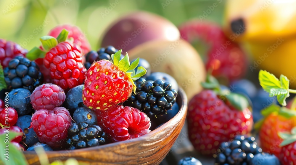 A close up of a bowl of fresh fruit. A close up of a bowl of fresh fruit.