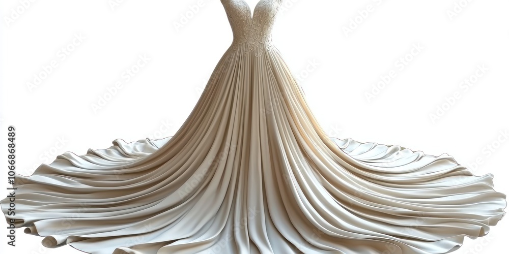 A White Wedding Dress with an Elaborate Train A White Wedding Dress with an Elaborate Train