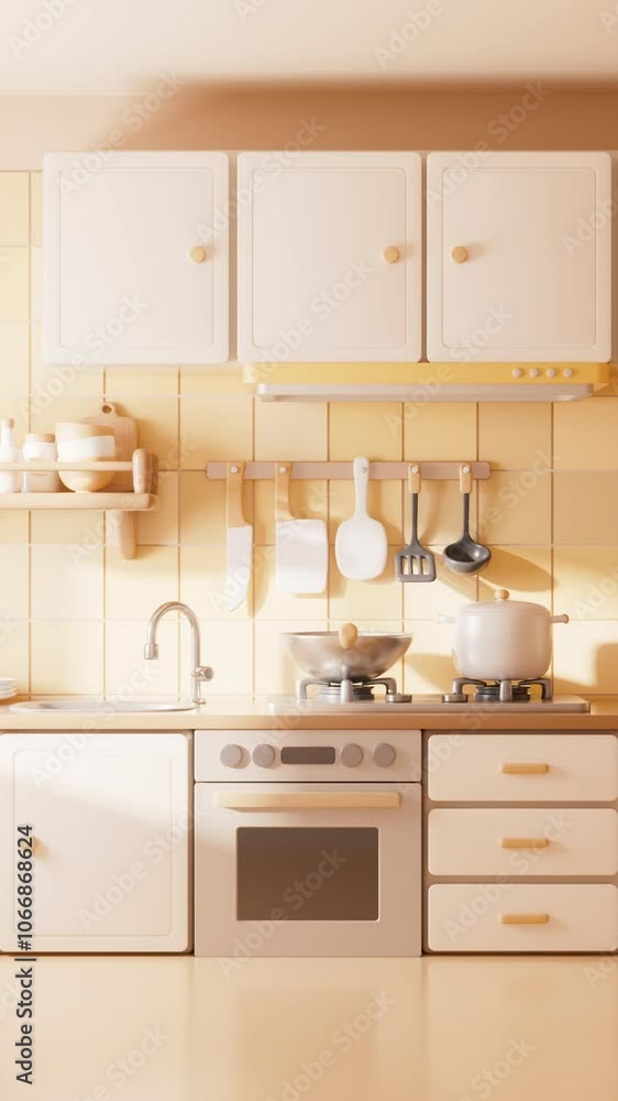 Kitchen room with cartoon style, 3d rendering. Kitchen room with cartoon style, 3d rendering.