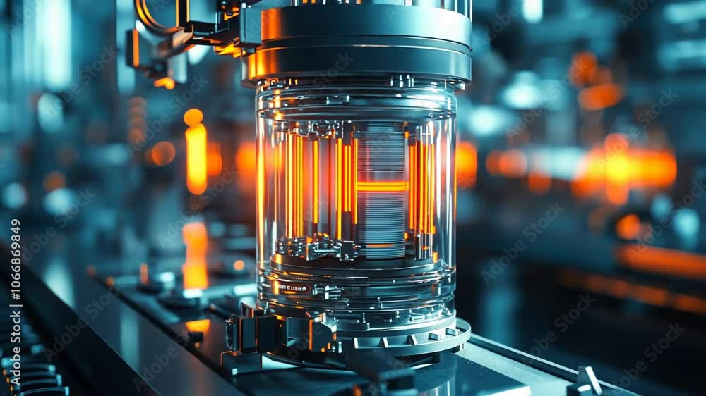 Close-up of a glowing orange core in a futuristic machinery Close-up of a glowing orange core in a futuristic machinery