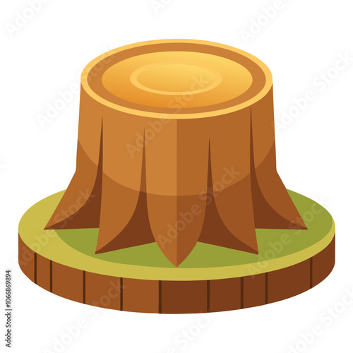 Tree Stump Podium with Natural Wood Texture Isolated on White Background.