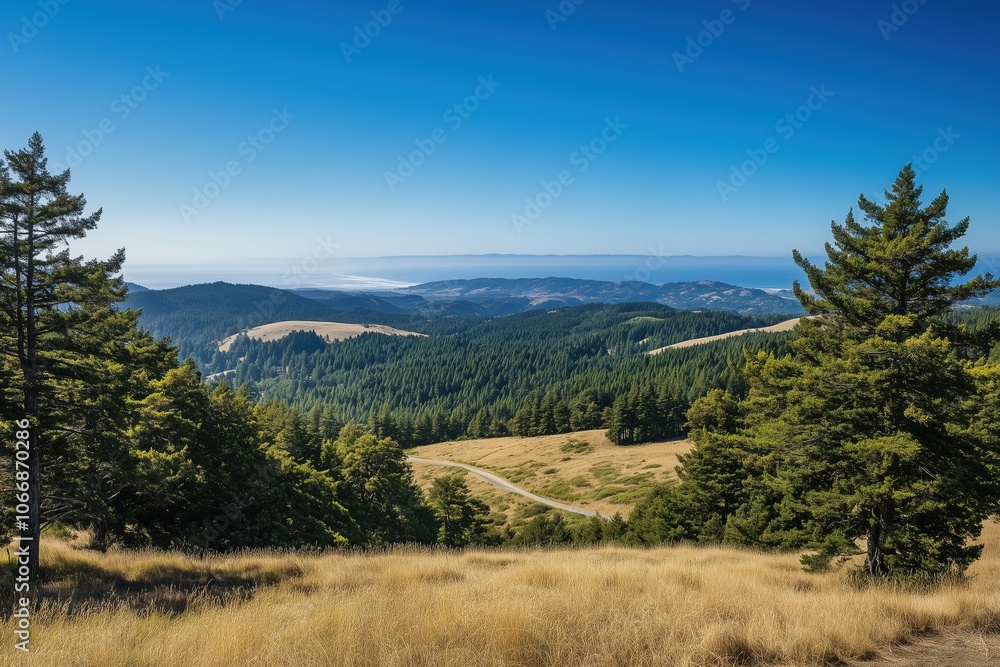 A beautiful view of a forest with a road running through it A beautiful view of a forest with a road running through it