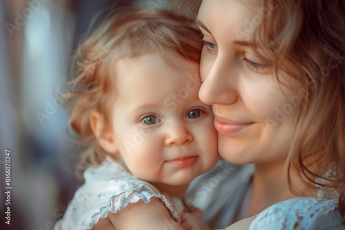 Child hugging mother on mother's day during holiday celebration generative ai