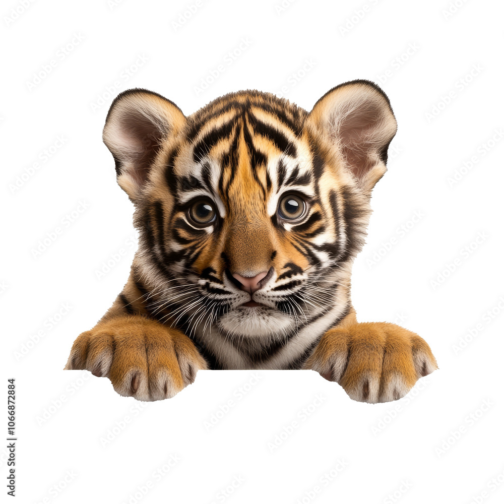 Obraz premium Daylight curious tiger cub peering out
