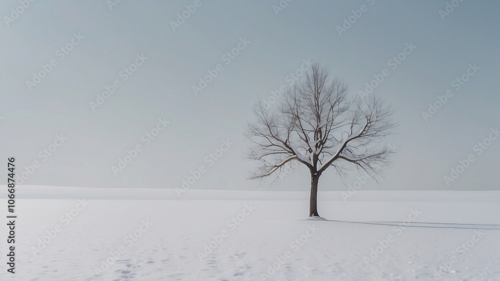 Fototapeta premium 北の雪景色_1本の木_04