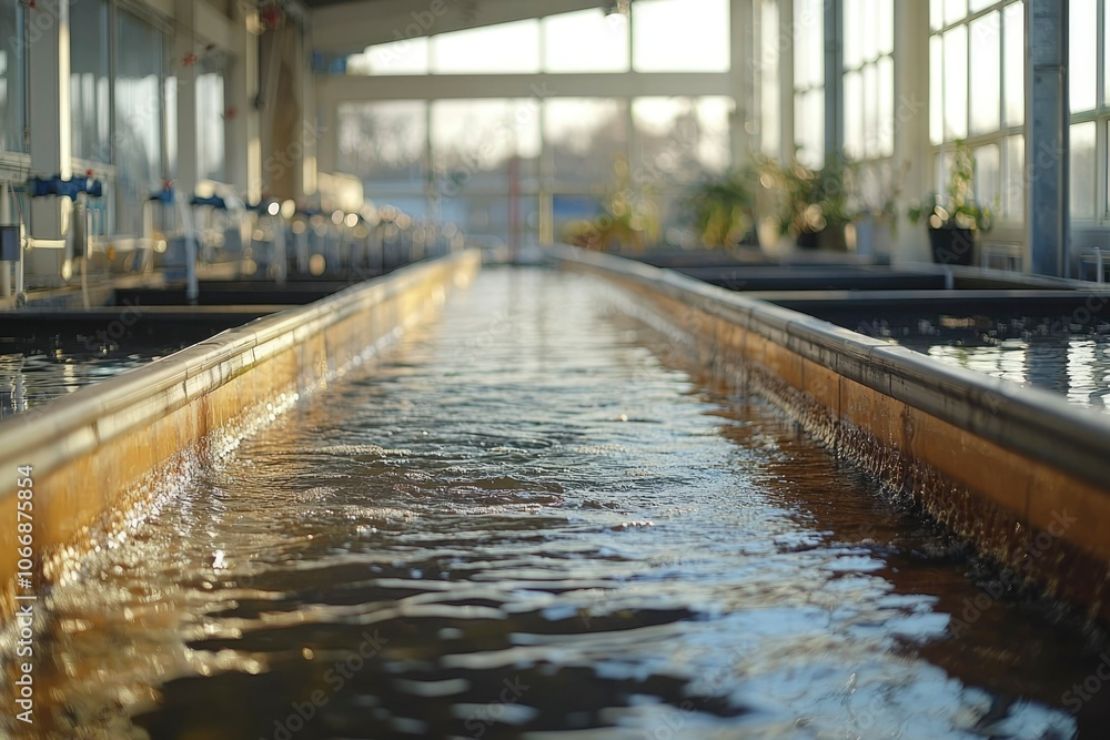 Flowing Water in a Concrete Channel with Sunlight Reflecting off the Surface Flowing Water in a Concrete Channel with Sunlight Reflecting off the Surface