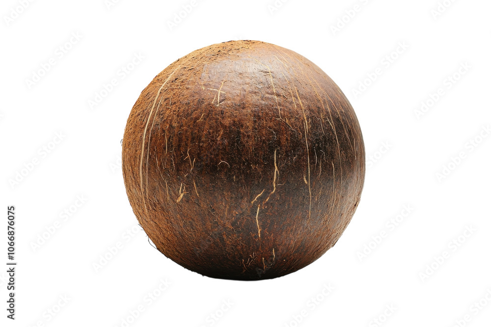 Coconut lying on a plain surface highlighting its rough texture and natural color variations Coconut lying on a plain surface highlighting its rough texture and natural color variations