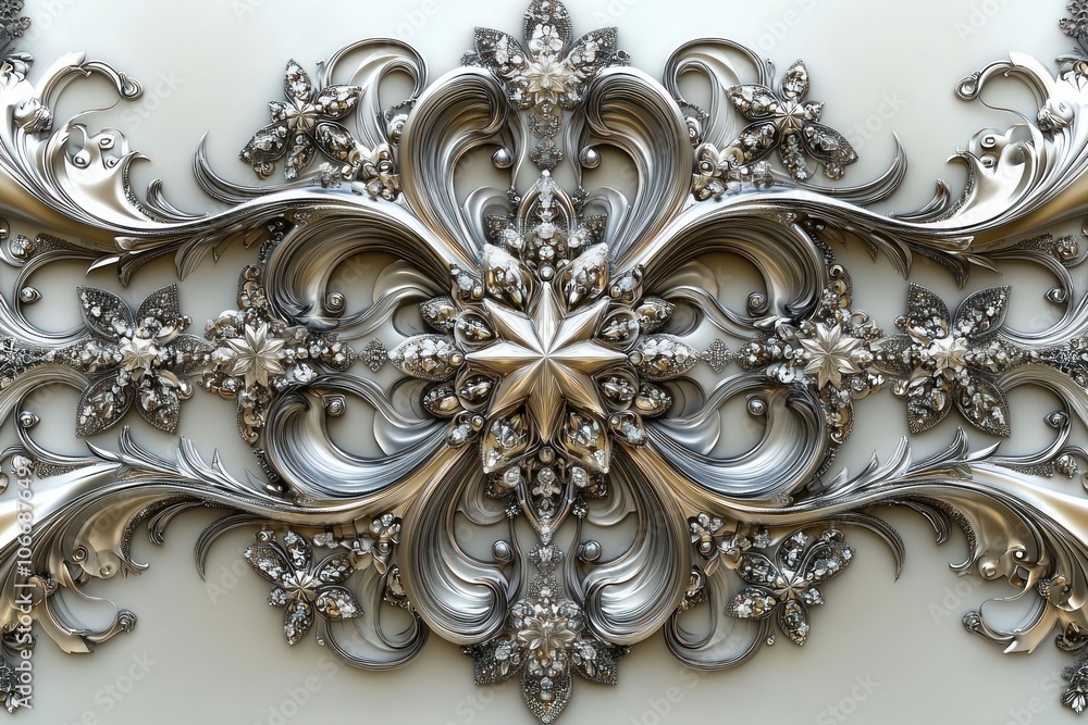 Ornate Silver Floral Design with Gemstones Ornate Silver Floral Design with Gemstones