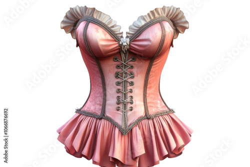 Elegant vintage corset in soft pink with ruffles designed for a classic themed event photo